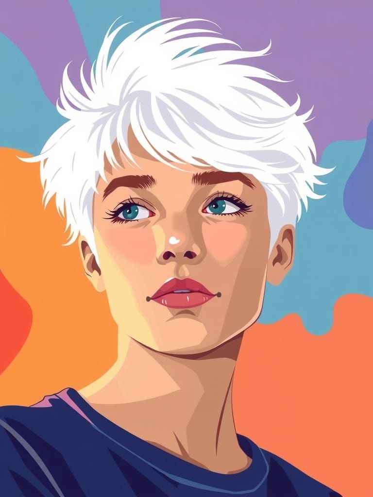 Modern Illustration of Person with Bright White Hair