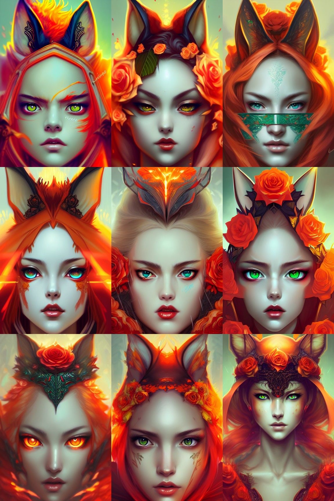 Fire Fox with Roses and Intricate Breastplate