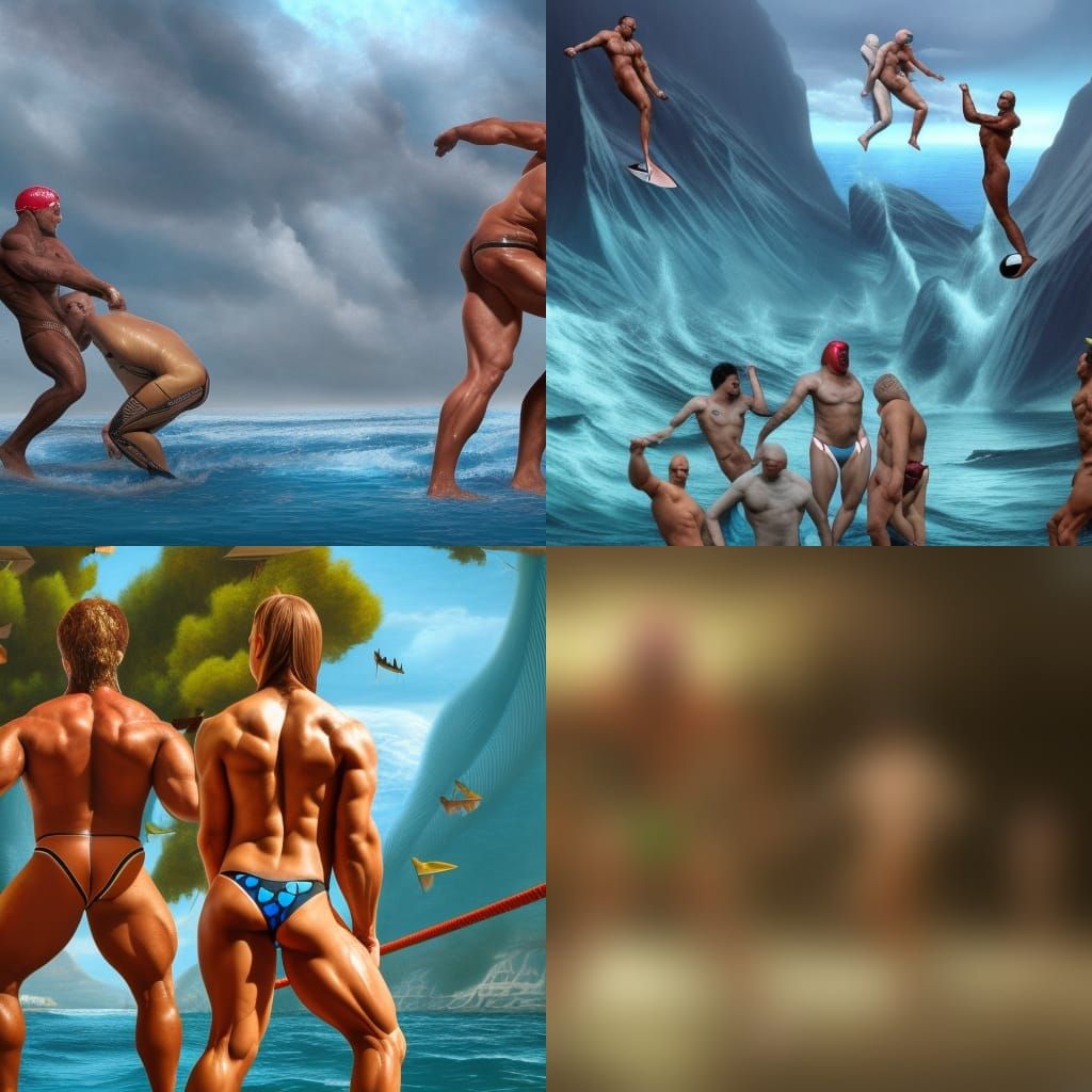 Surfers and Swimmers in Detailed Matte Painting