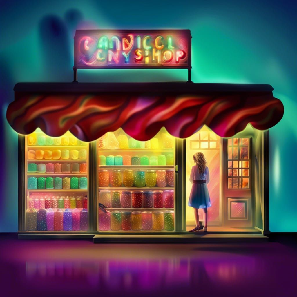 Magical Candy Shop at Night: Digital Illustration