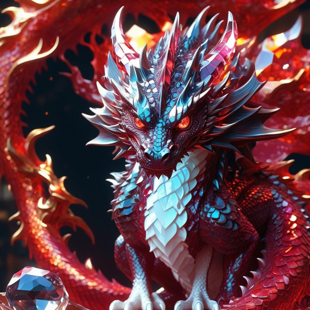 Ruby Red Crystal Dragon Portrait in Anime Style