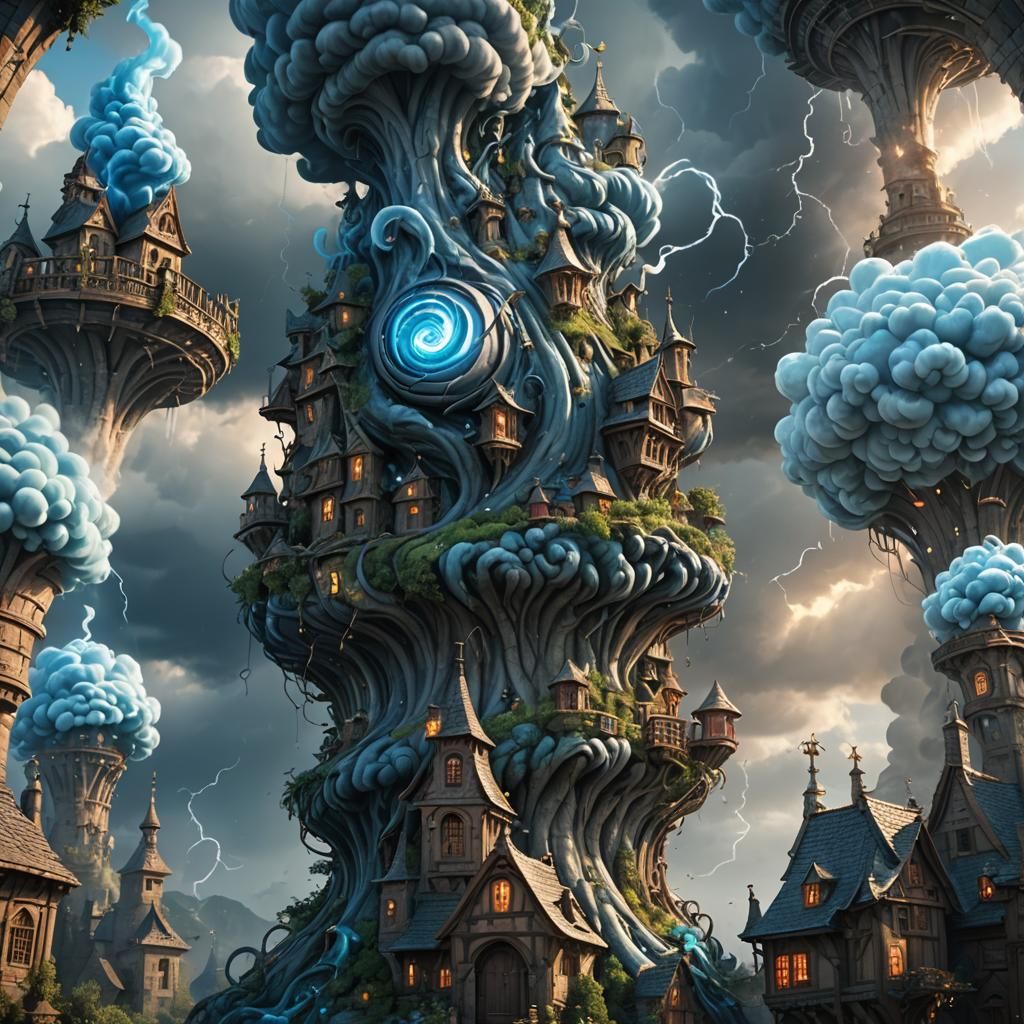 Kawaii Medieval Air Elemental Tornado in Blue Light