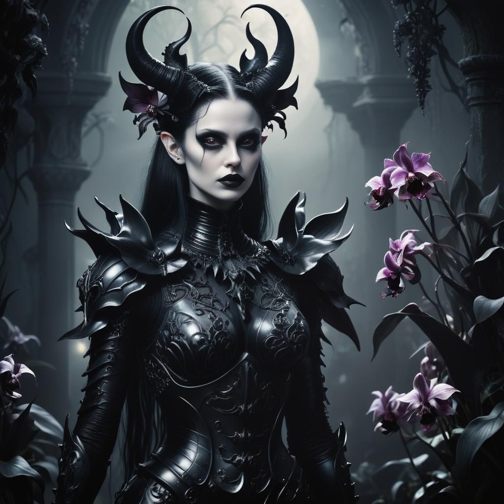 Gothic Fae Knight in Moonlit Garden