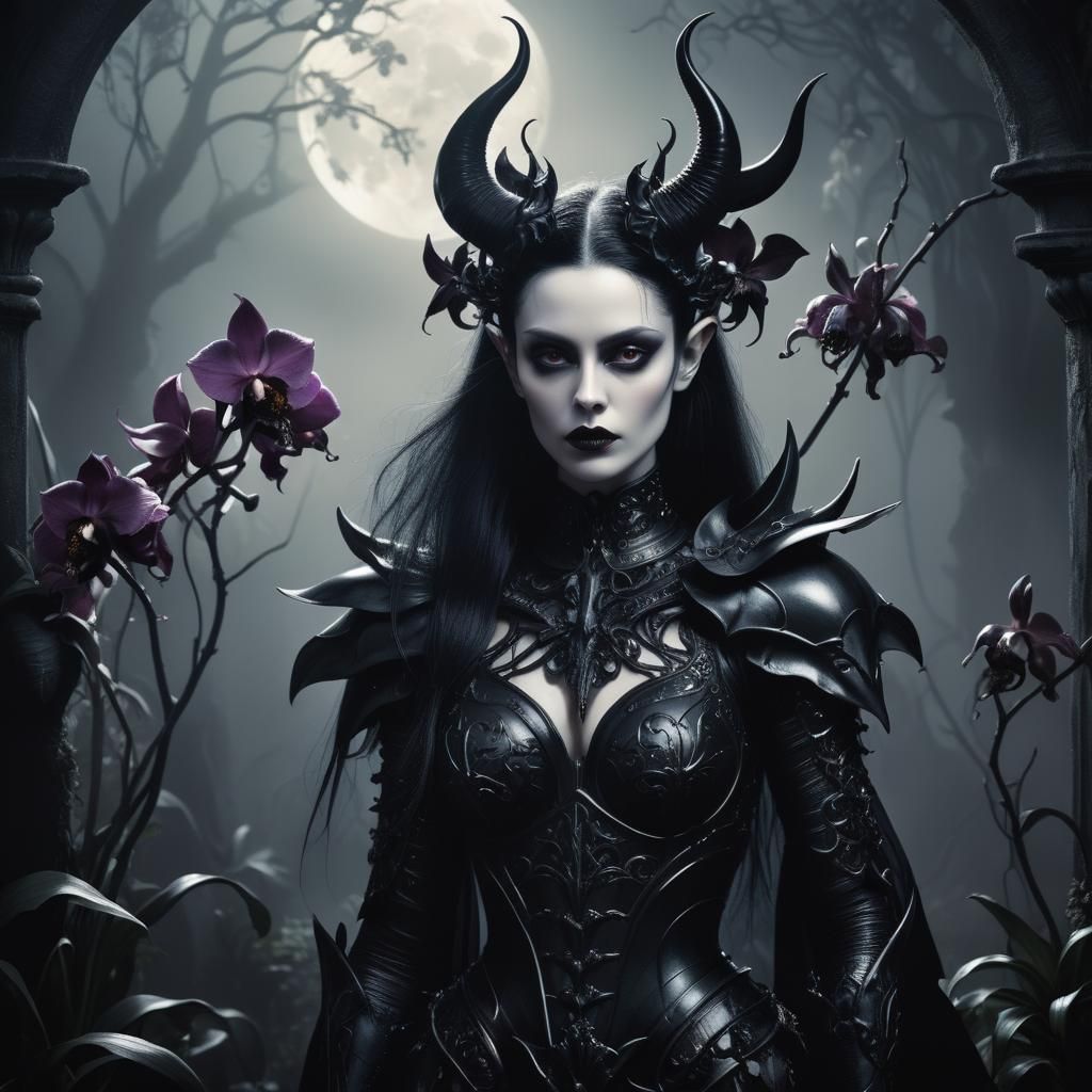 Gothic Fae Knight in Moonlit Garden