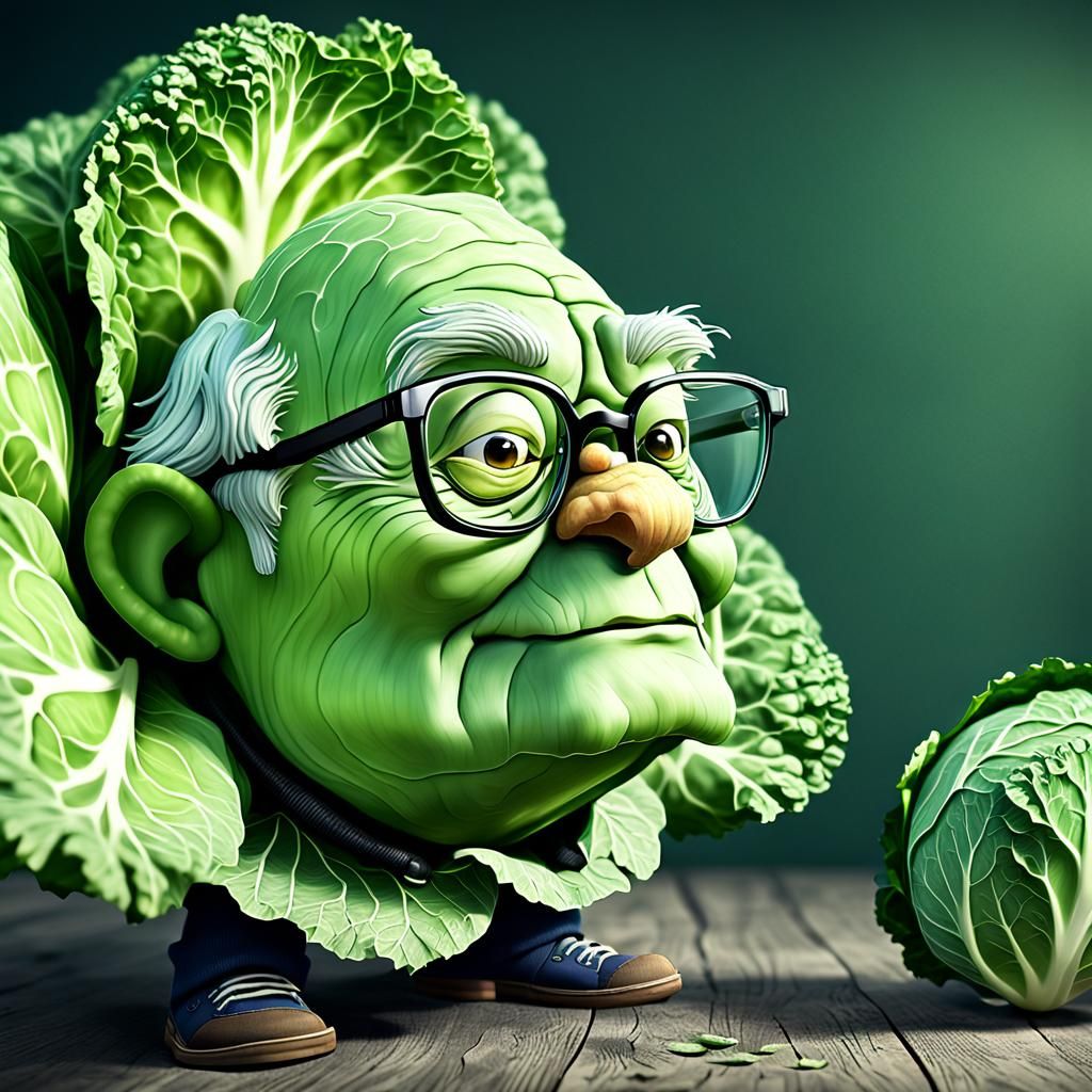 CGI Cartoon of an Elderly Cabbage Head