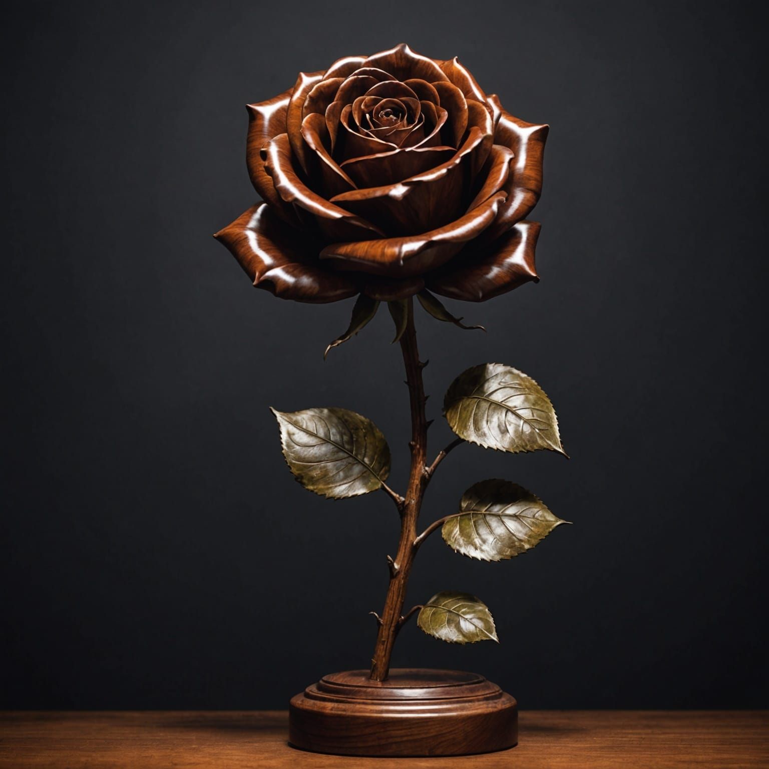 Sinister Mahogany Rose Statue in Rustic Romantic Style