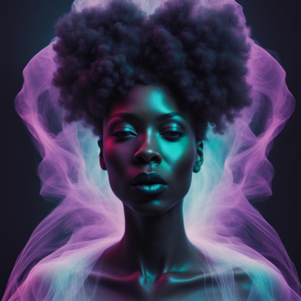 Ethereal Vaporwave Portrait of a Ghostly Woman