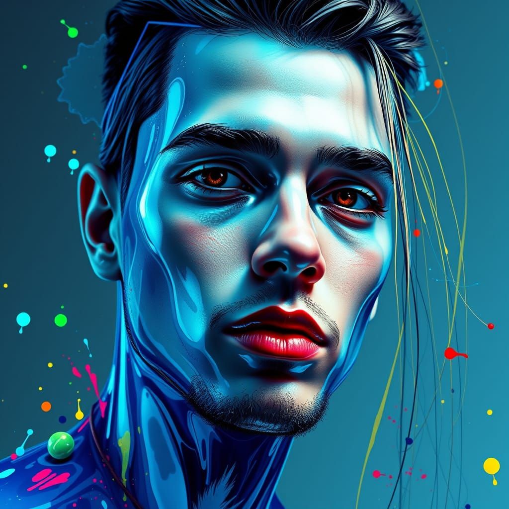 Blue Glass Portrait in Dynamic Graffiti Art Style