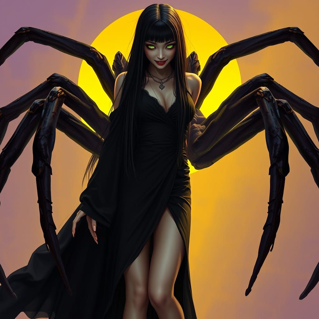 Seductive Arachnid Woman in Dark Fantasy Attire