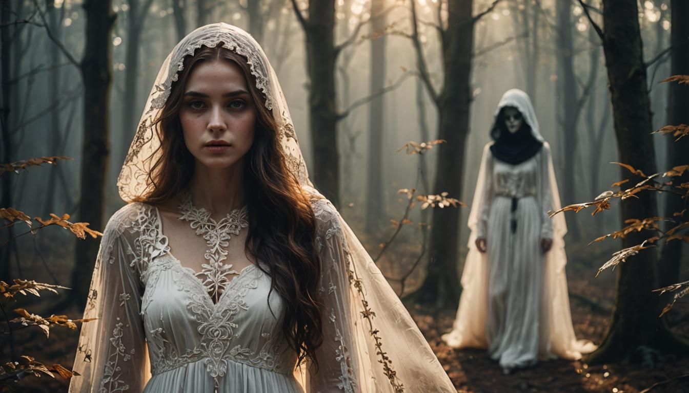 Ethereal Maiden and Death in Misty Forest