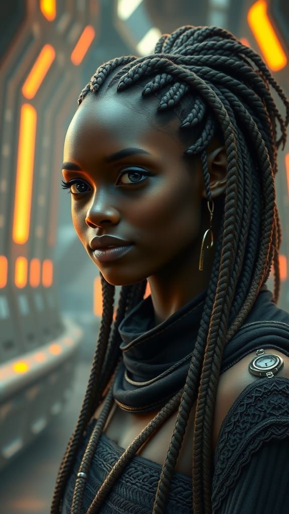 Futuristic Woman in Cyberpunk Style with Braids