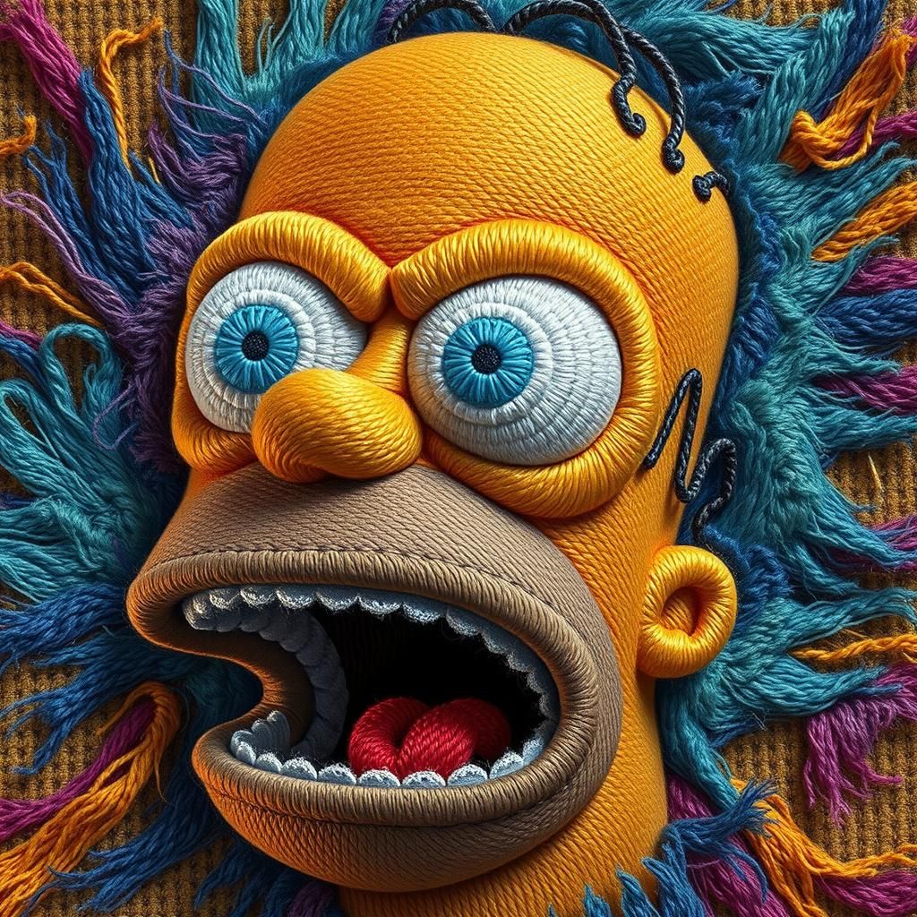 Hyperrealistic Embroidered Homer Simpson Patch in 8K UHD