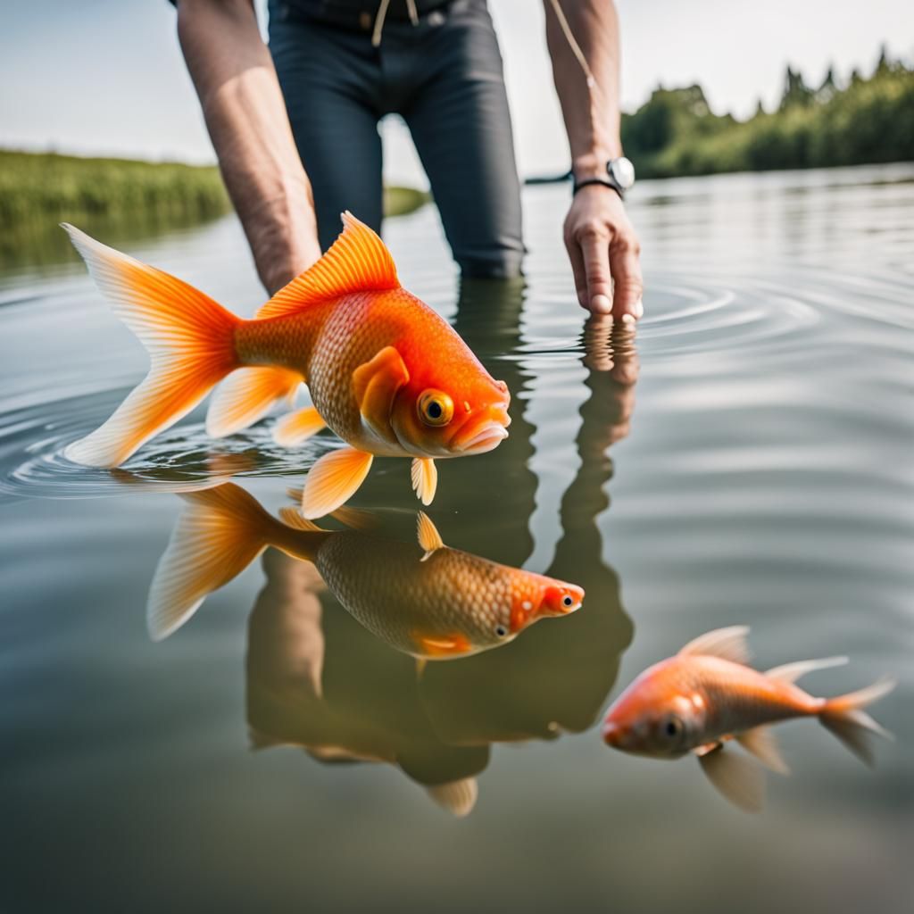 Man Walks Giant Goldfish: A Whimsical Scene
