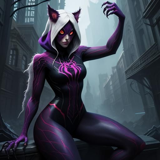 Spider Gwen as Werewolf in Detailed Matte Painting