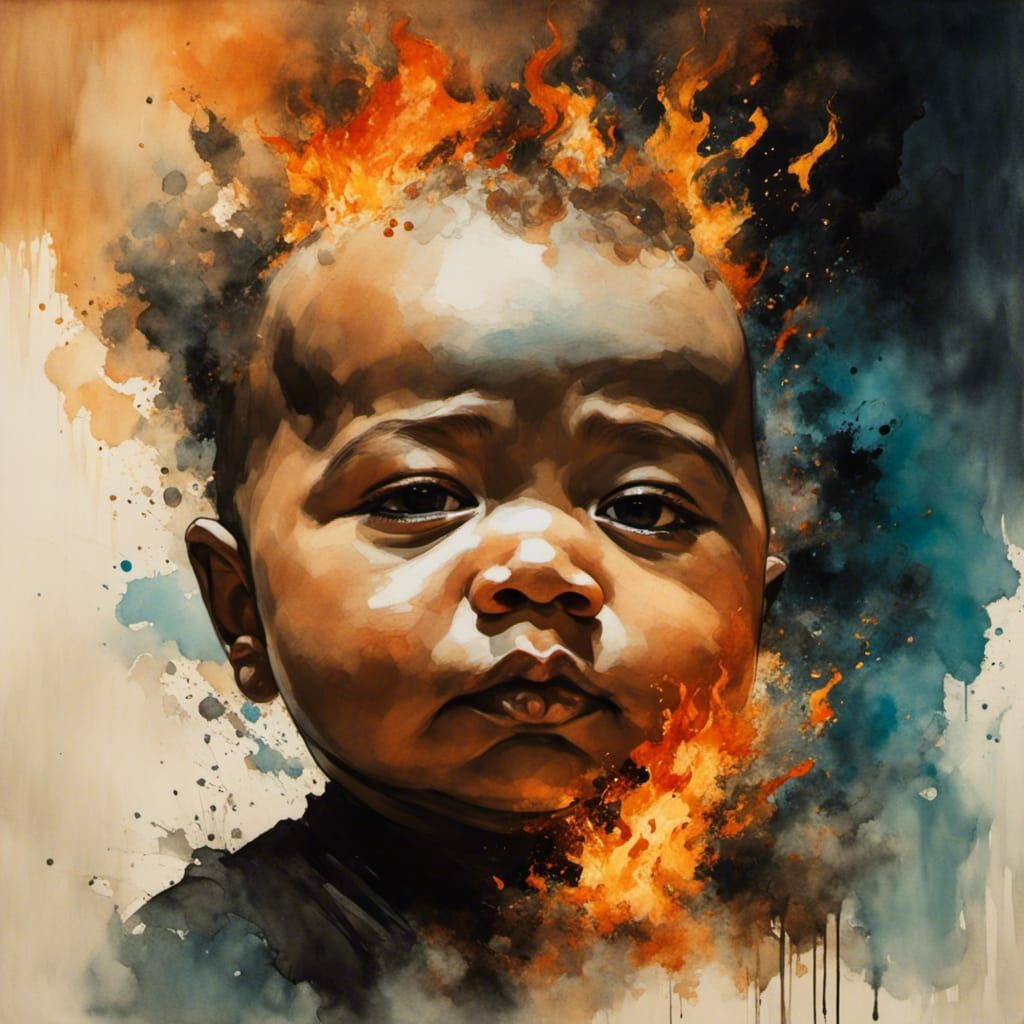 Hyperrealistic Fat Baby on Fire Splash Art