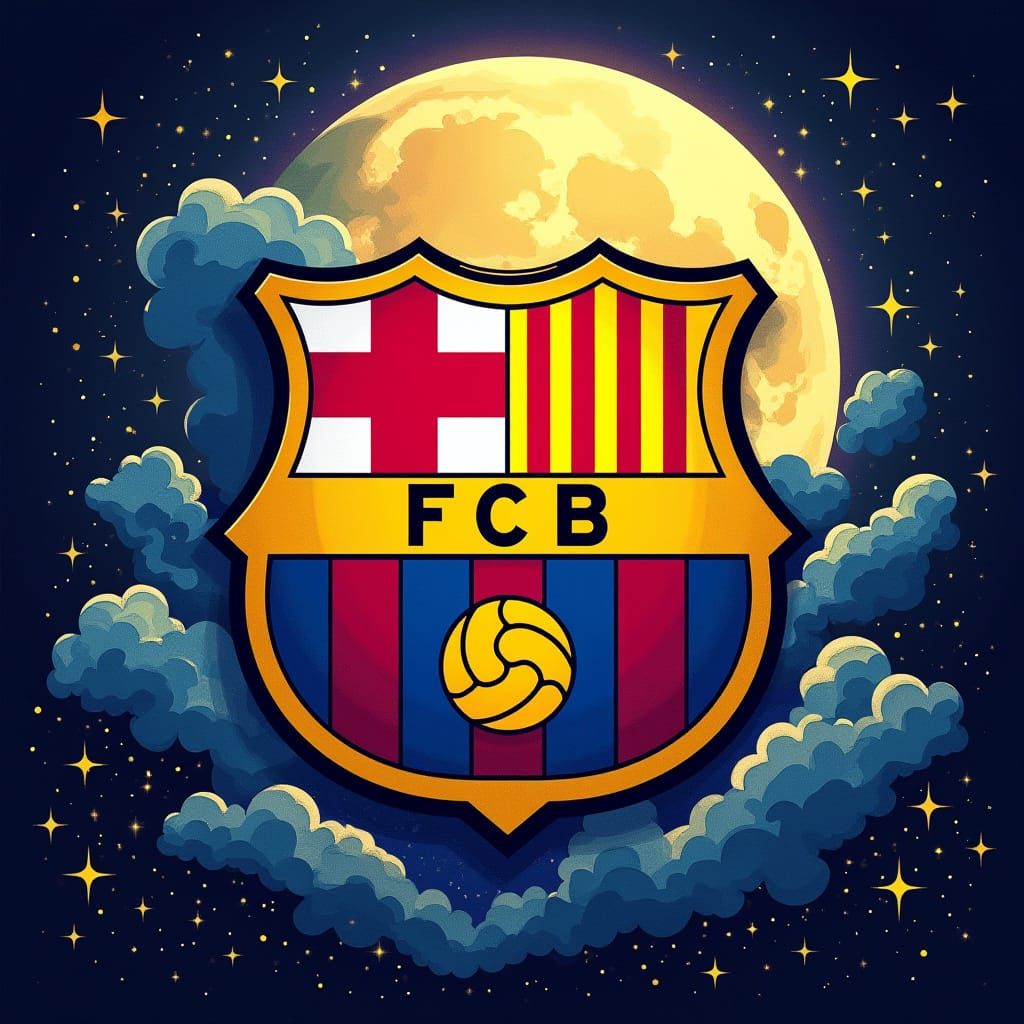 Majestic FC Barcelona Logo Under a Vibrant Starry Night Sky