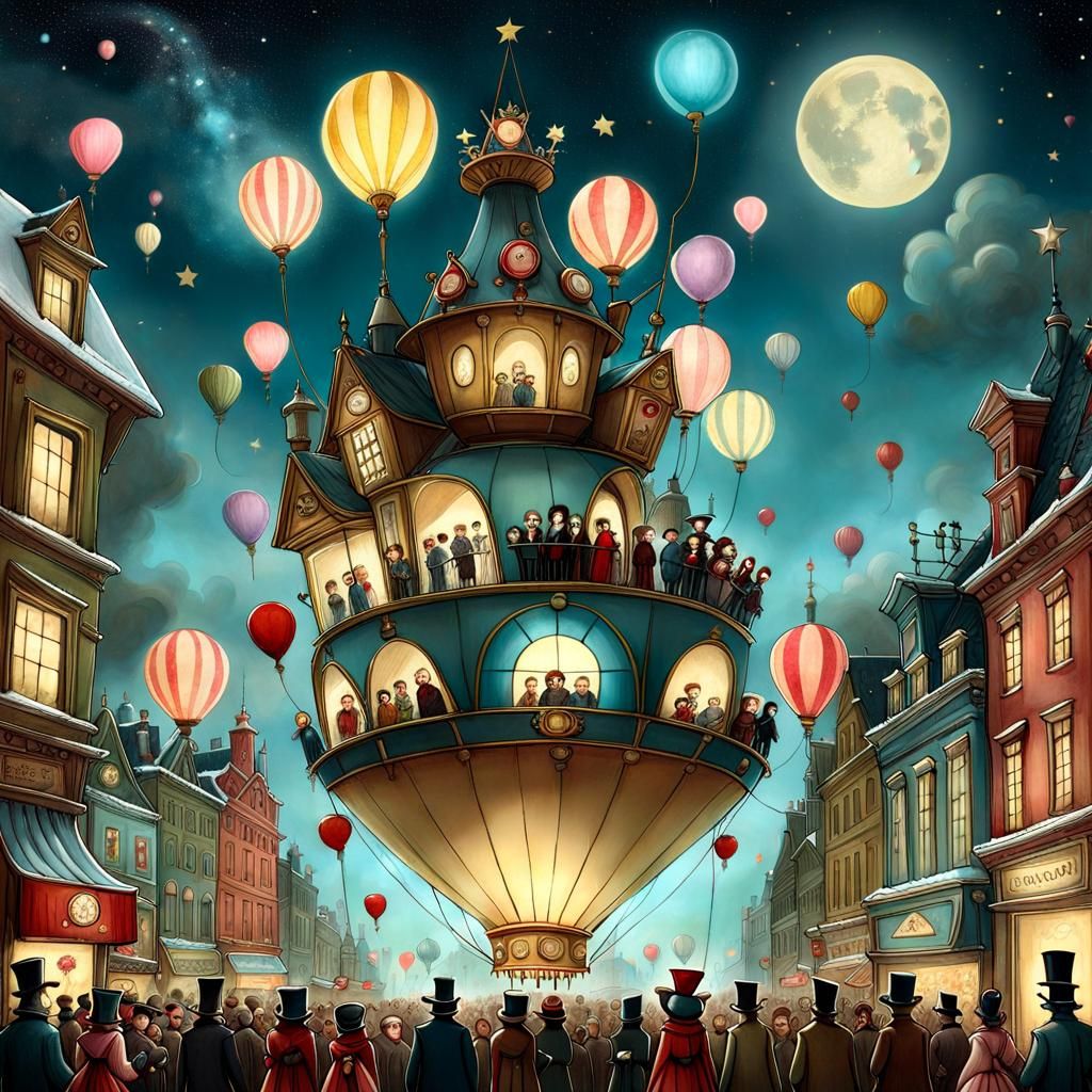 New Year's Eve Crowd in Watercolor Style