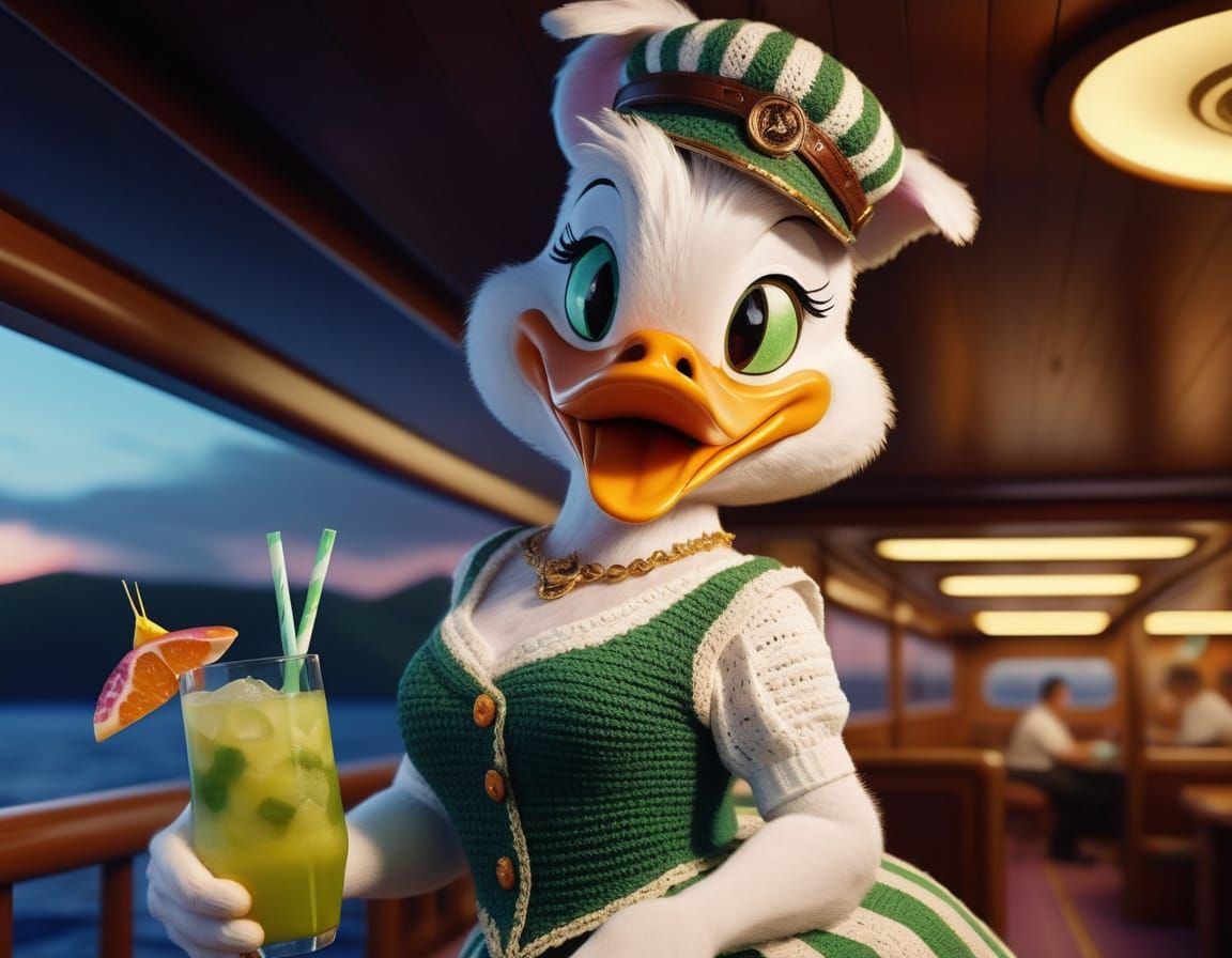Dramatic Daisy Duck in Dark Surreal Cruise Ship Scene