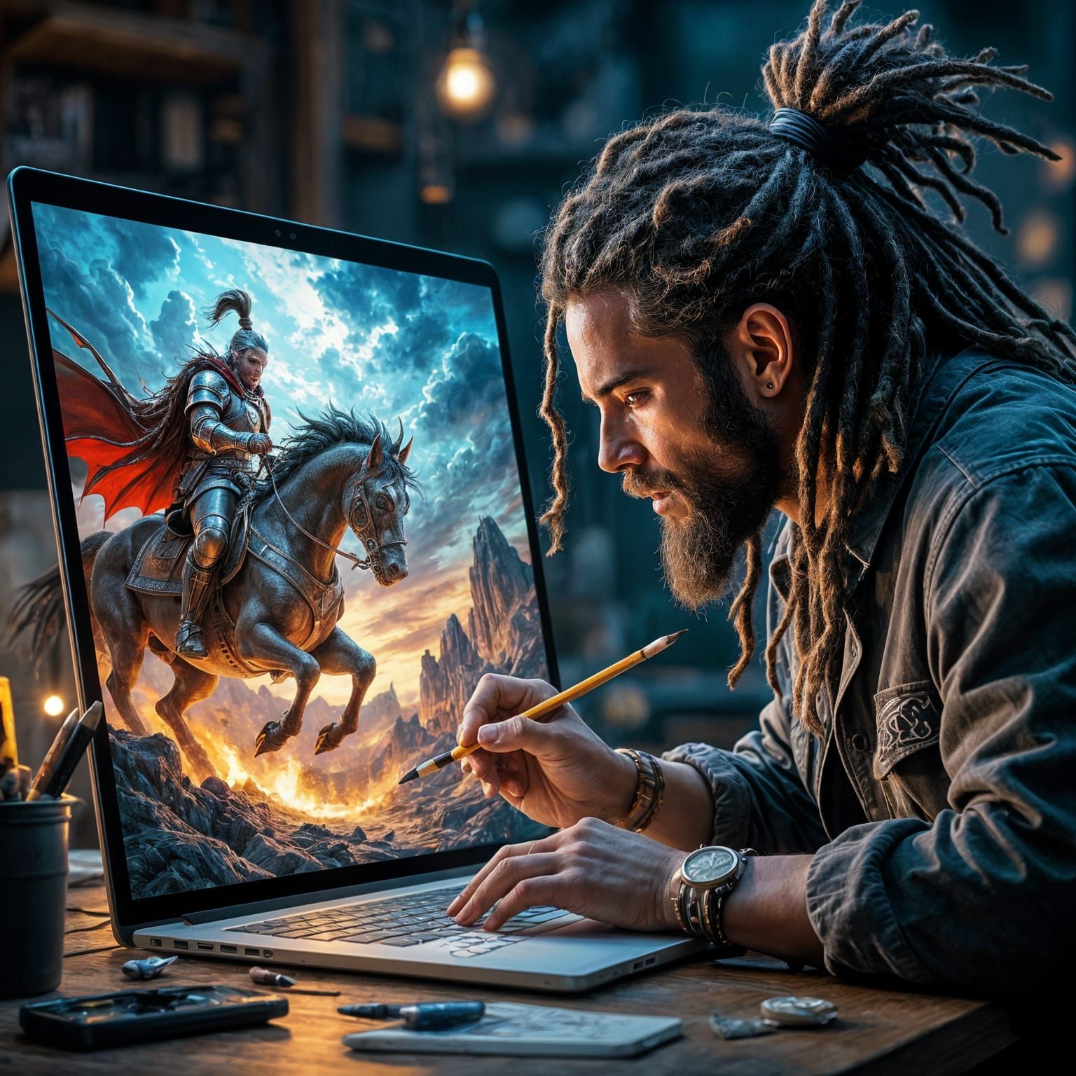 Artist Creates Epic Dragon Battle Drawing on Laptop Screen
