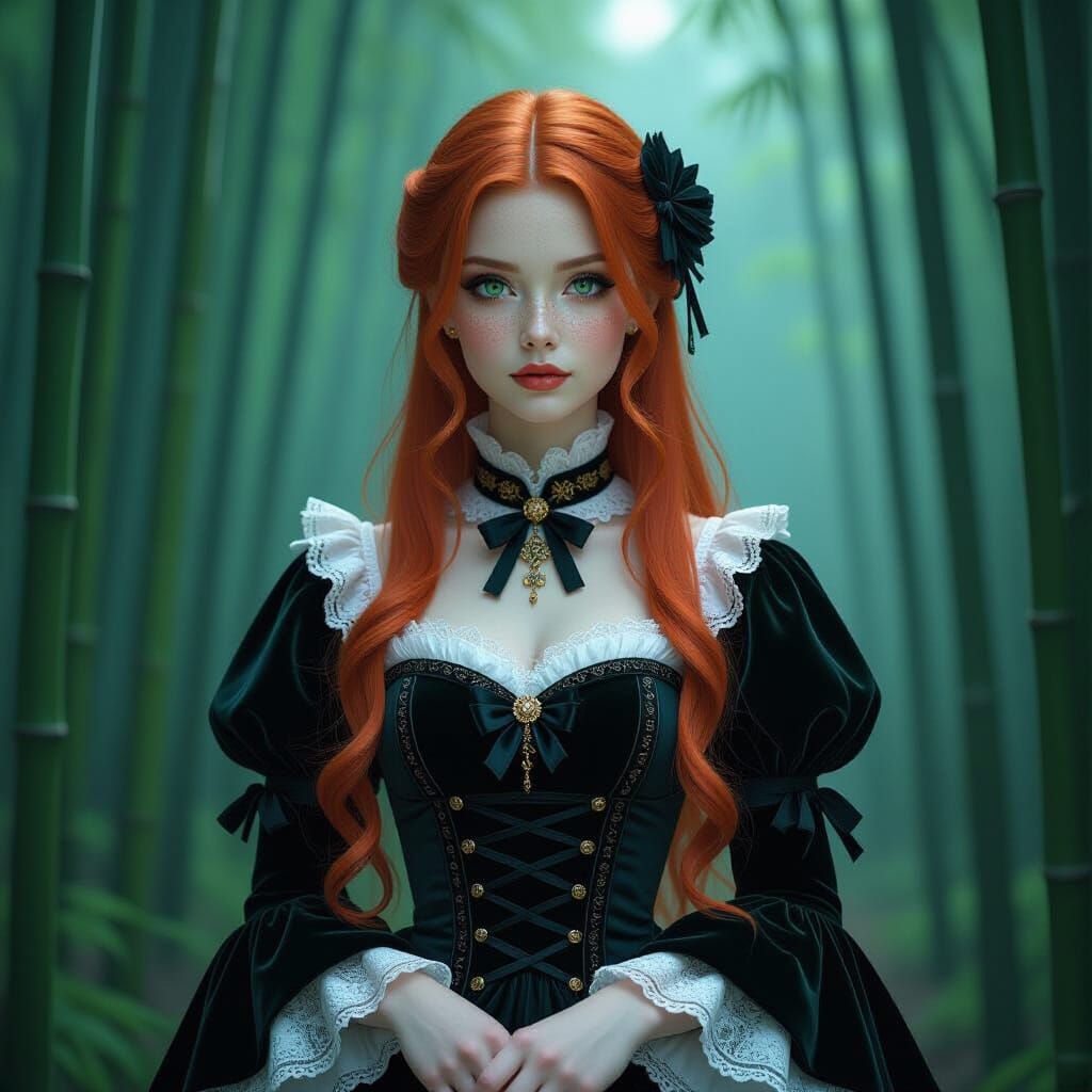 Gothic Lolita in Misty Bamboo Forest
