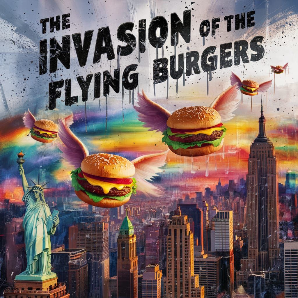 Flying Burgers Invade New York: Splash Art Poster