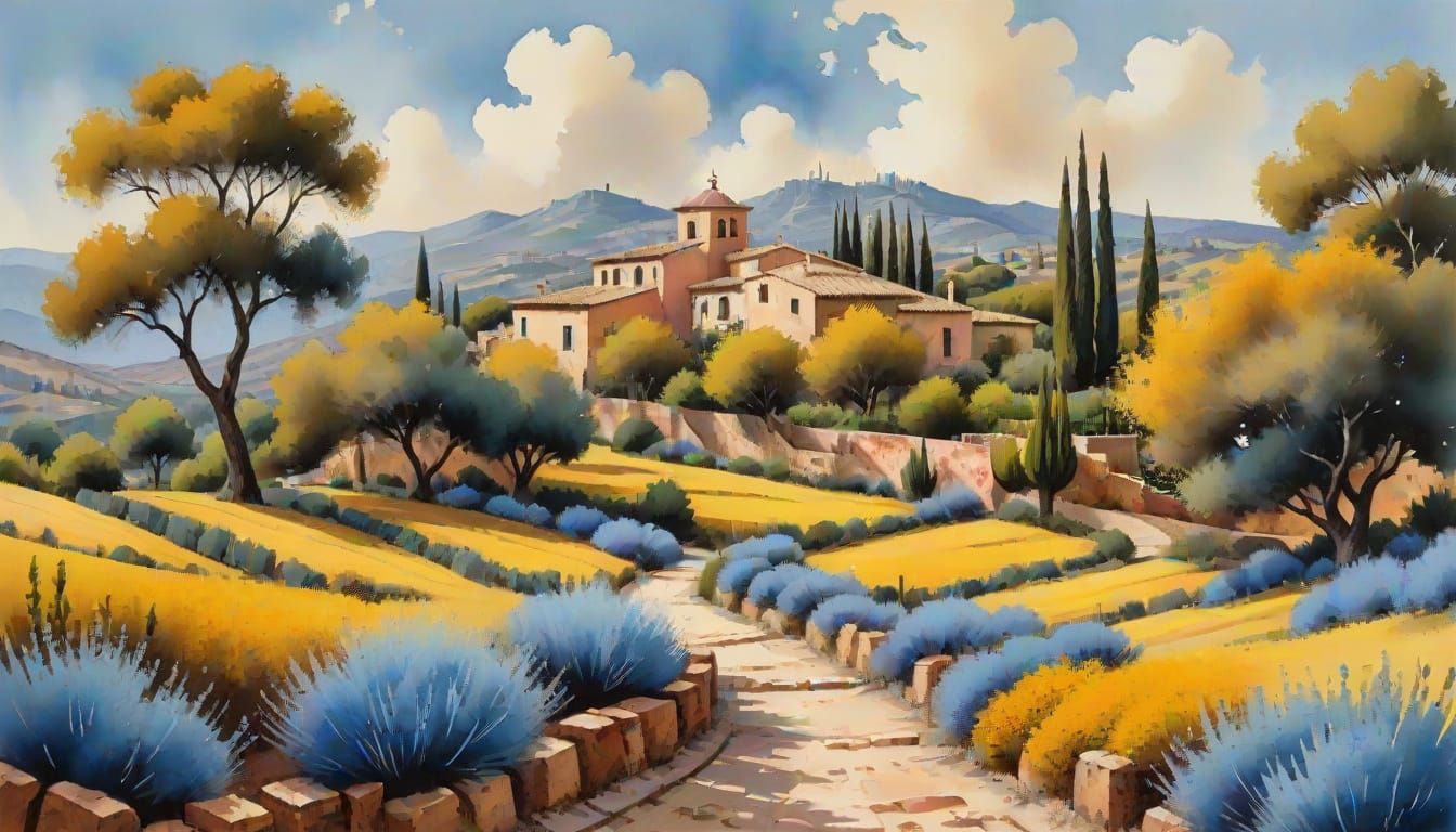 Impressionist Spanish Landscape in Gouache Style