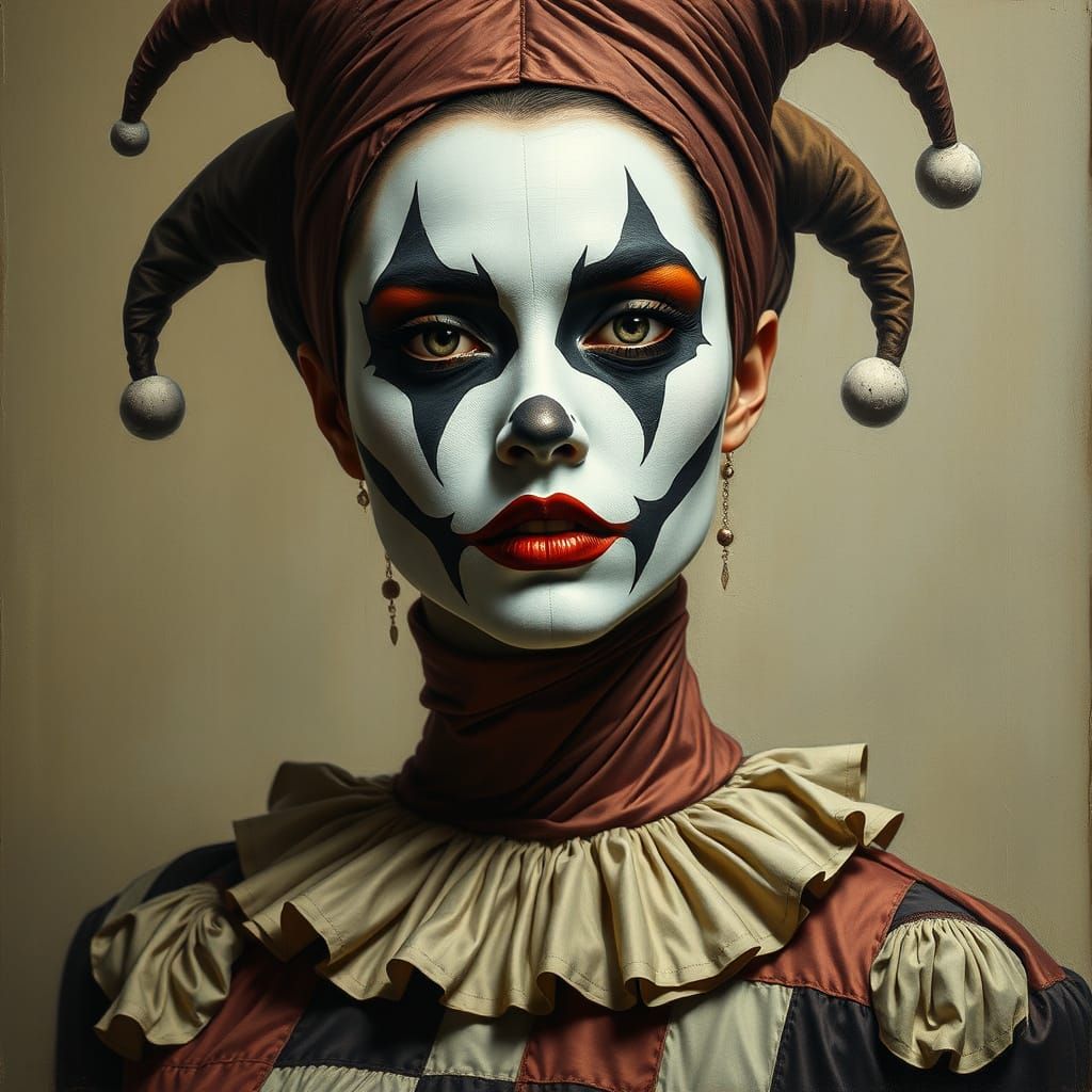 Harlequin Woman in Jogakbo Costume, Cy Twombly Style