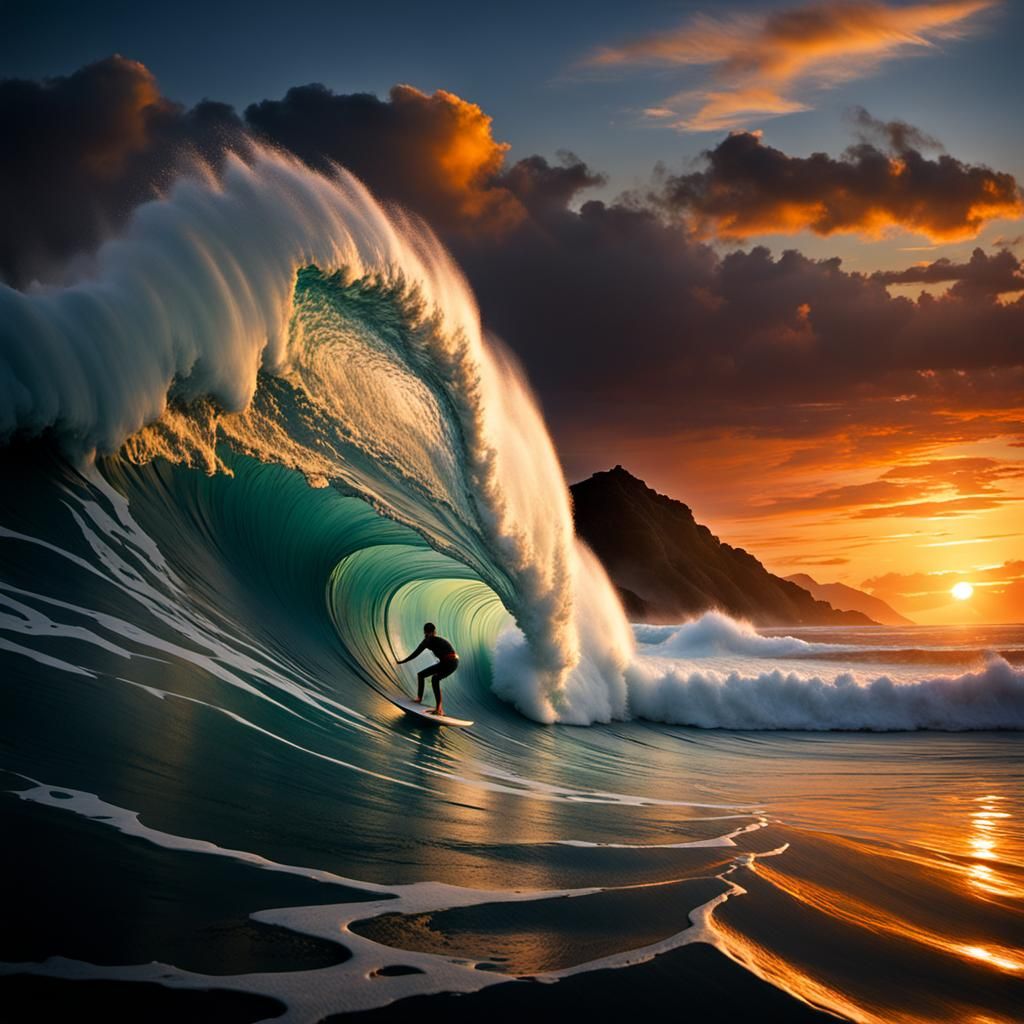 Sunset Wave in the Style of Surf Photography
