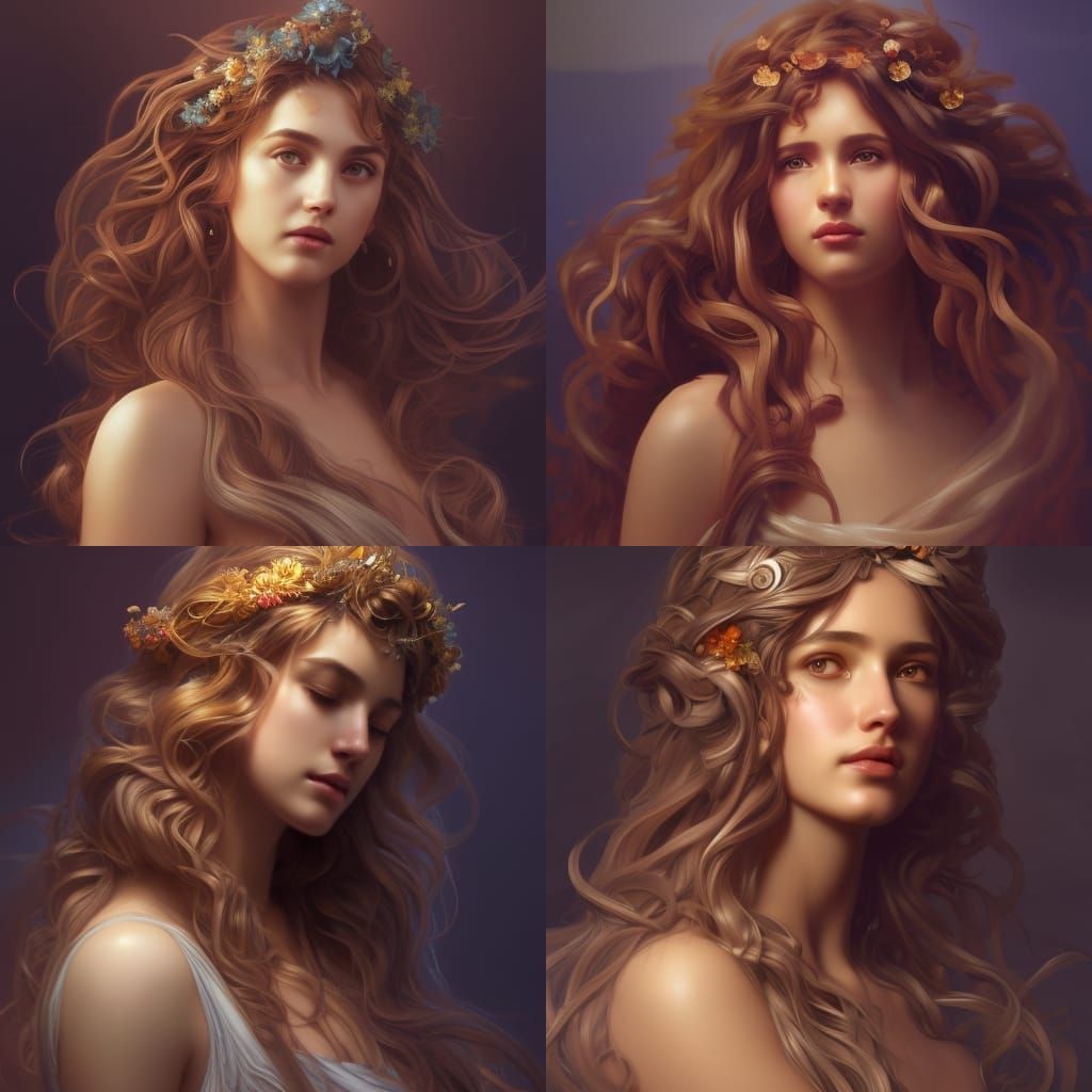 Greek Goddess Portrait in Art Nouveau Style