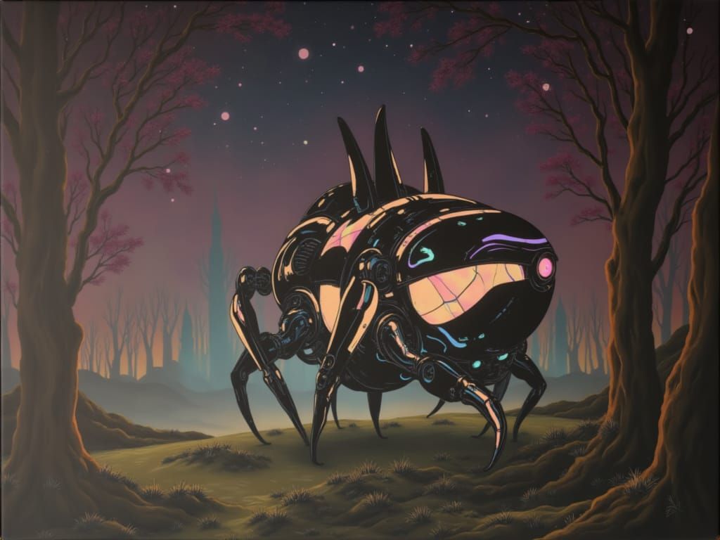 Majestic Metallic Machine in Starry Expanse