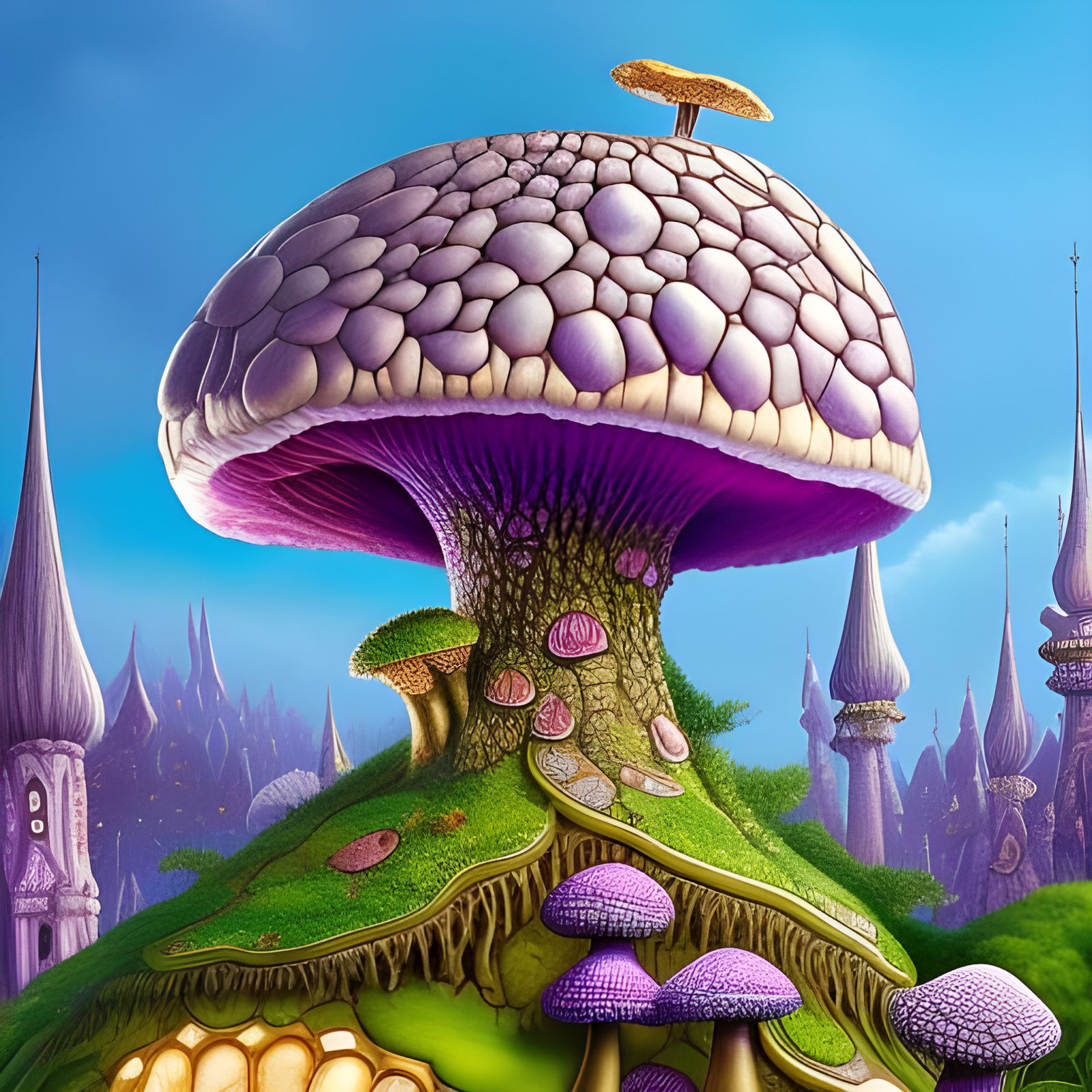 Fairytale Shroompunk Mansion: Detailed Fungal Art