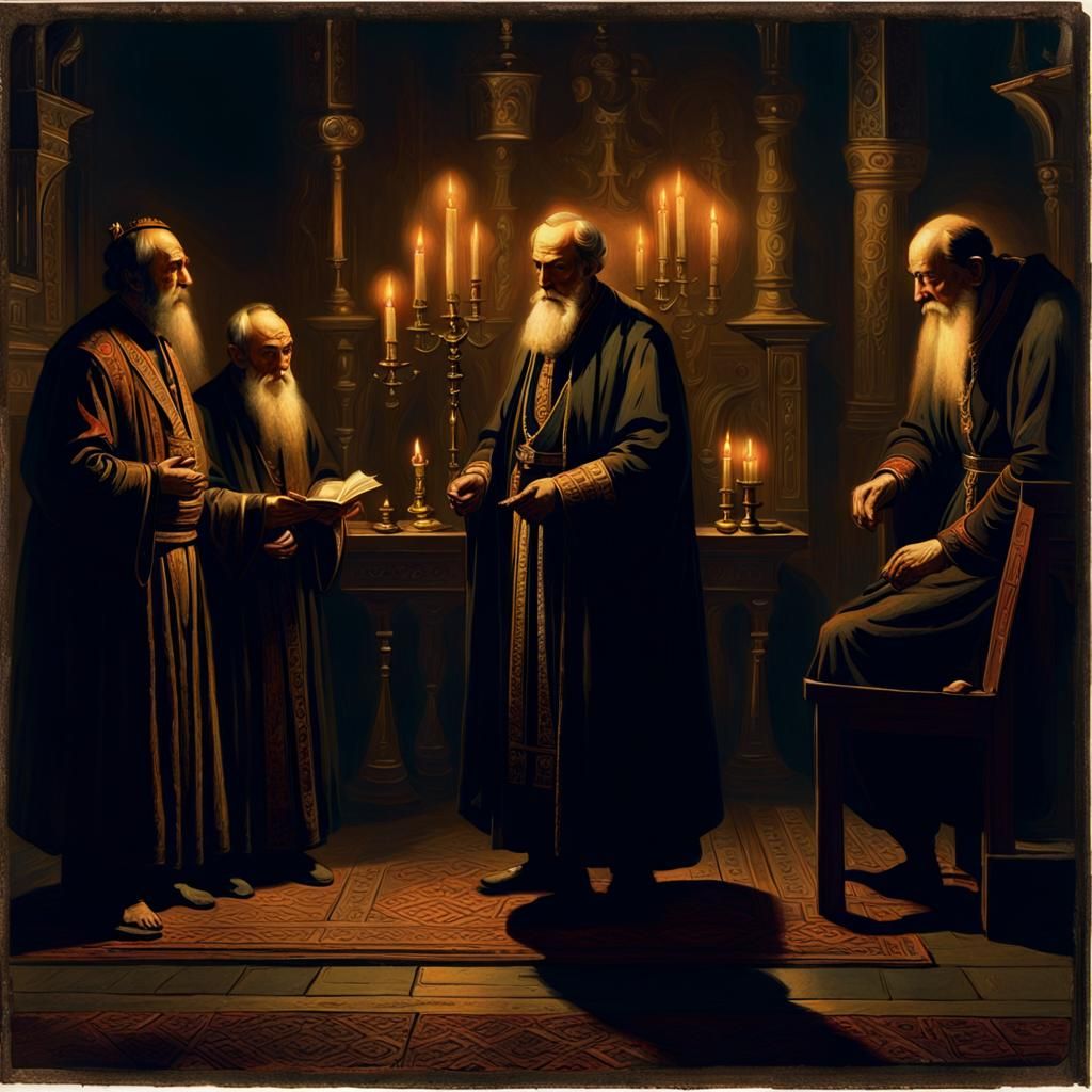 Eerie 19th Century Mystic in Candlelit Conversation