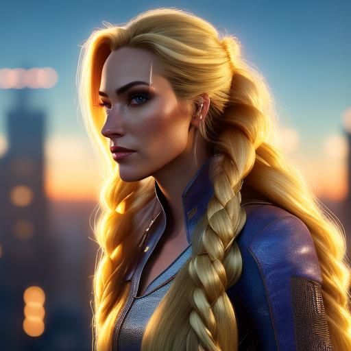 Rapunzel in Cyberpunk City at Golden Hour