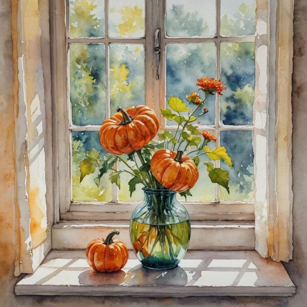 Autumn Pumpkin in Watercolor and Alcohol Ink
