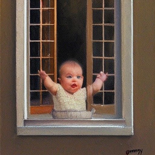 Coffee Window Baby Printer in Oil Paint