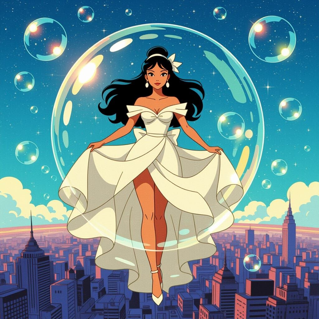 Pin-Up in Bubble City, Miyazaki-Inspired Style