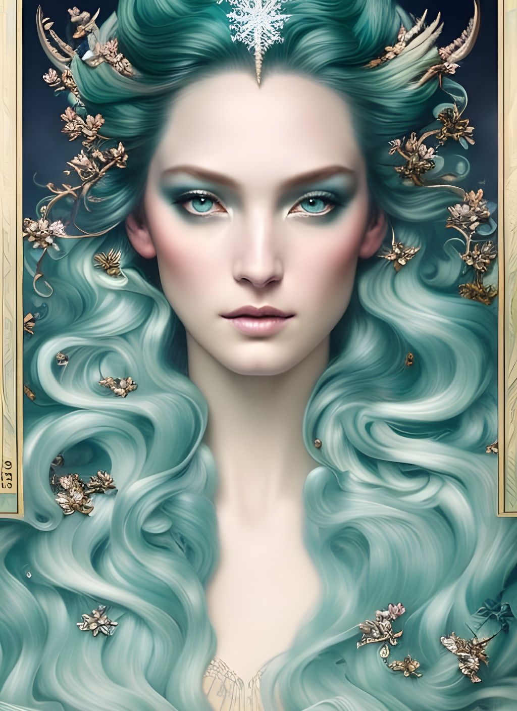 Seafoam Hair Goddess Portrait in Detailed Style