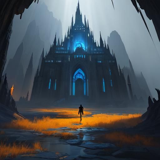 Epic Fantasy Figure Stands at Tunnel's Edge, Gazing into War...