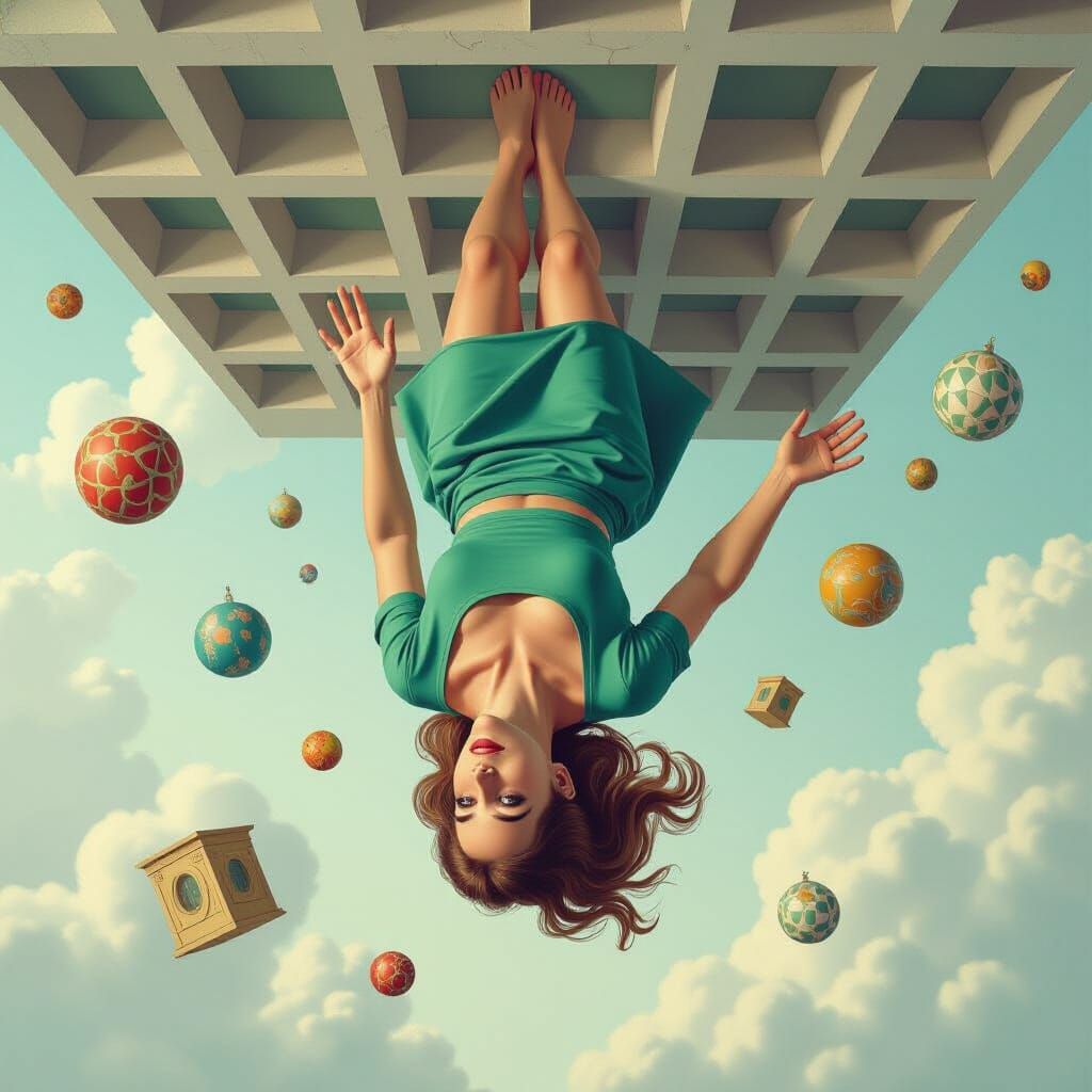 Surreal Upside-Down Scene in Escher Style