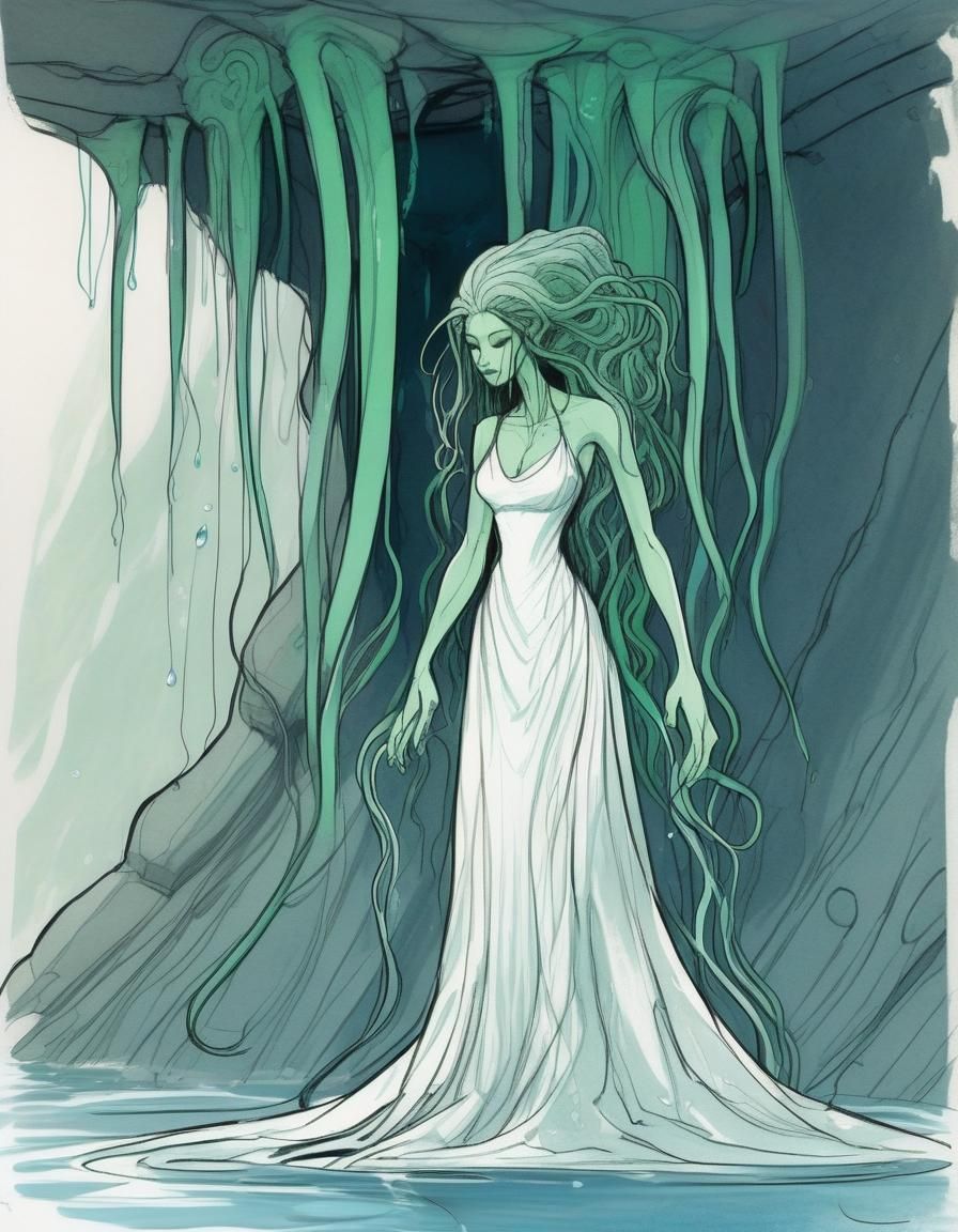 Eldritch Tentacle Goddess Sketch in Water Cave