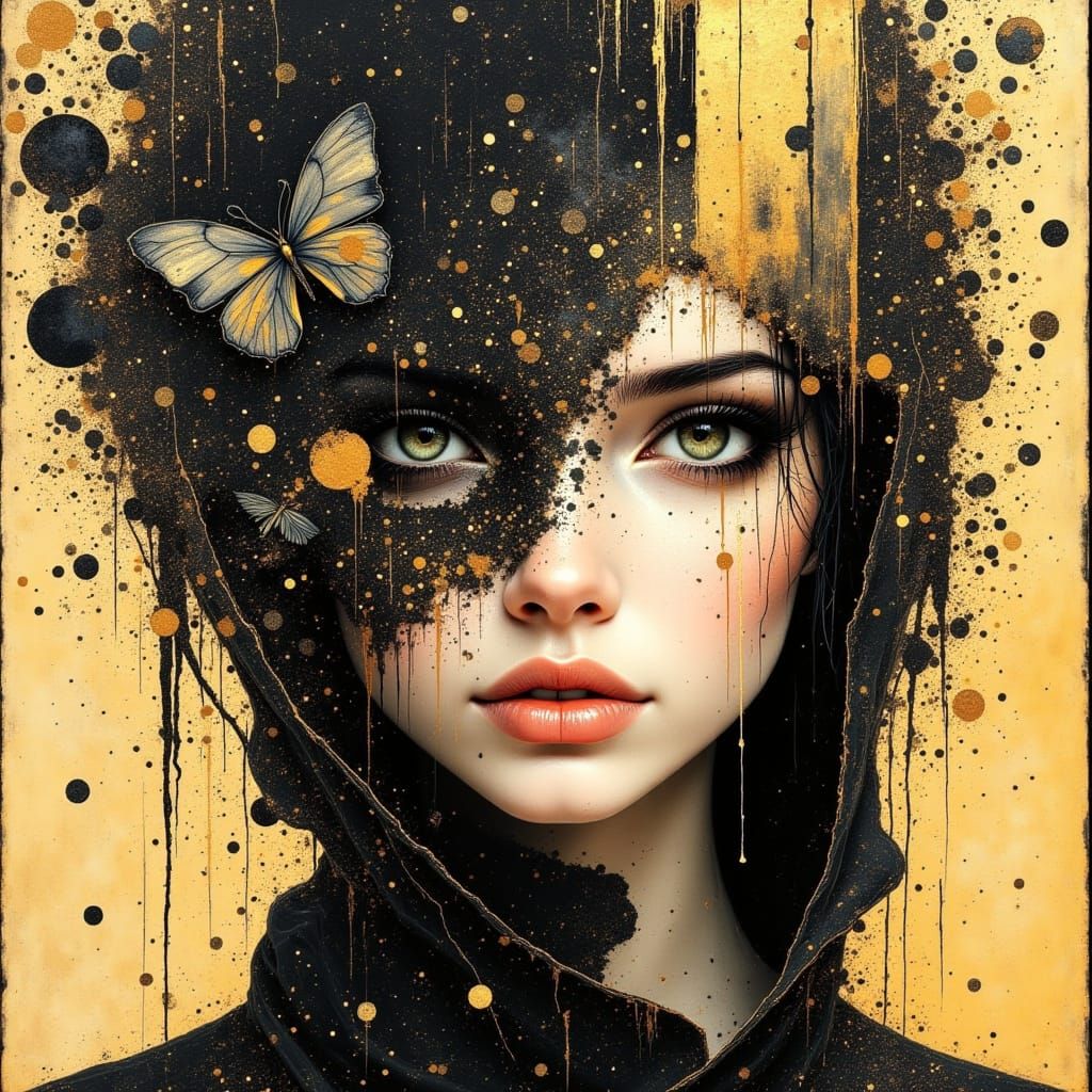 Abstract Portrait with Gold Accents