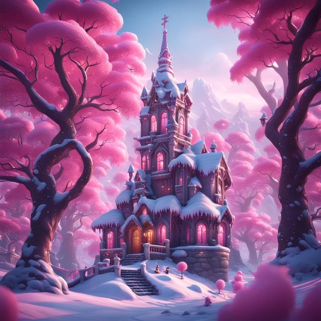 Pink Winter Wonderland: Fantastical Matte Painting