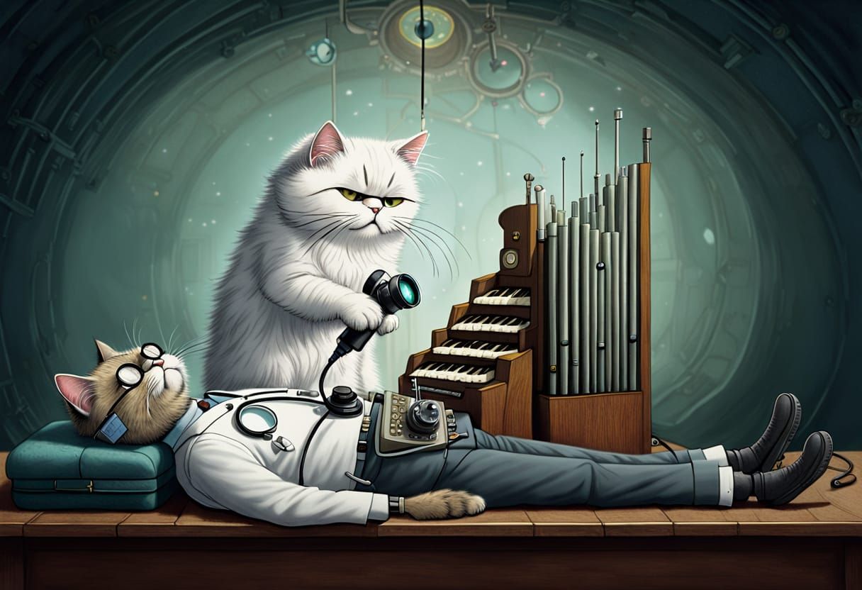 Kawaii Cat Doctor Examines Patient's Broken Organ