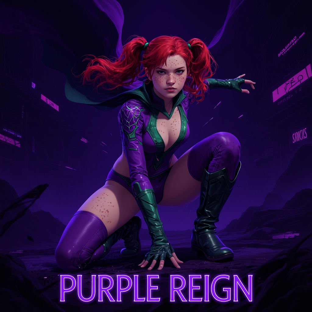 Vibrant Superhero in Purple & Green Costume