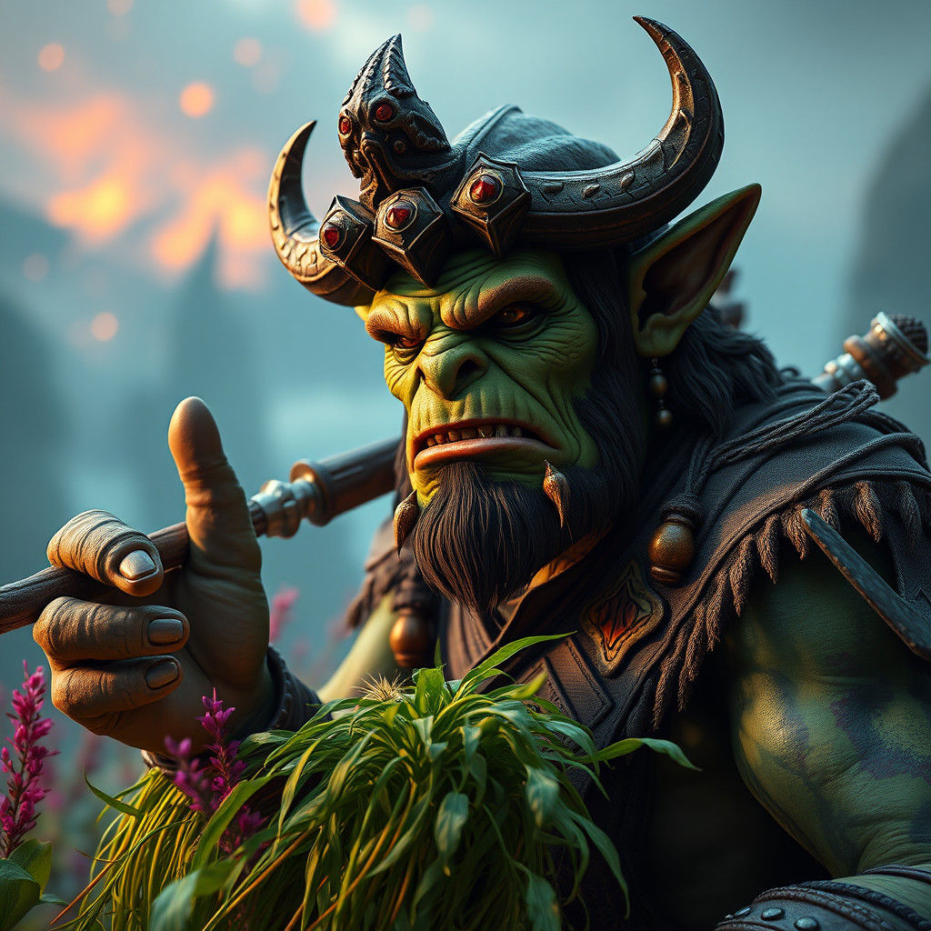 Orc Farmer in Detailed Matte Painting Style