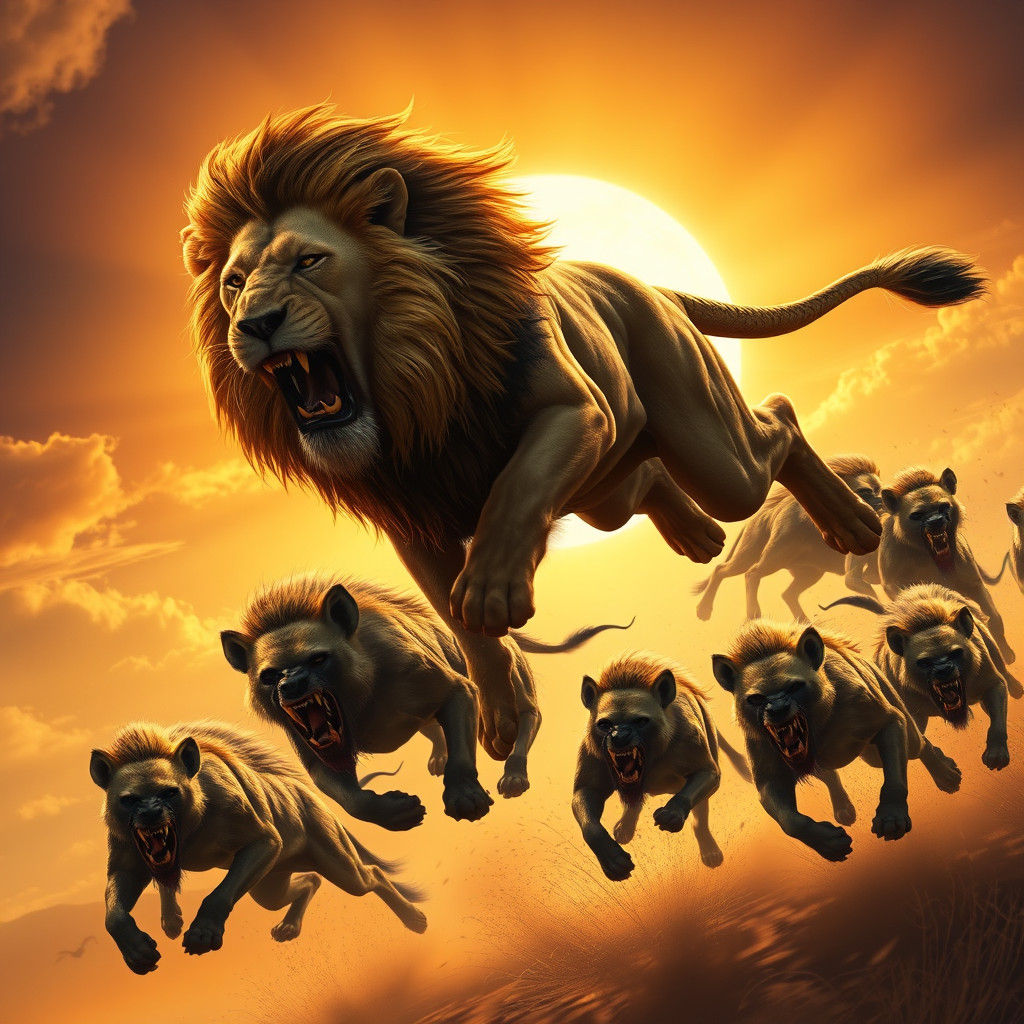 Lion Aerial Pursuit in Matte Painting Style