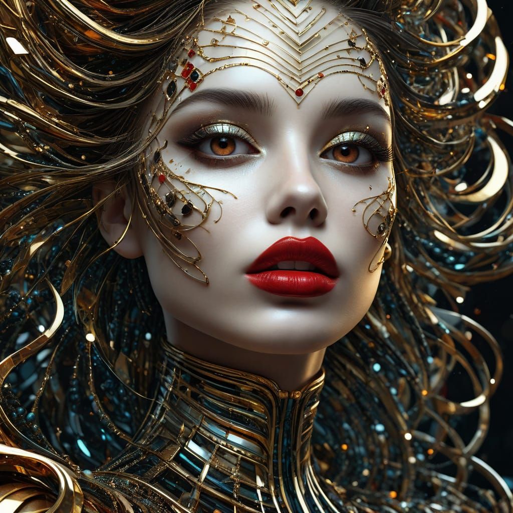 Dramatic Portrait of Woman with Vibrant Makeup as Vector Art