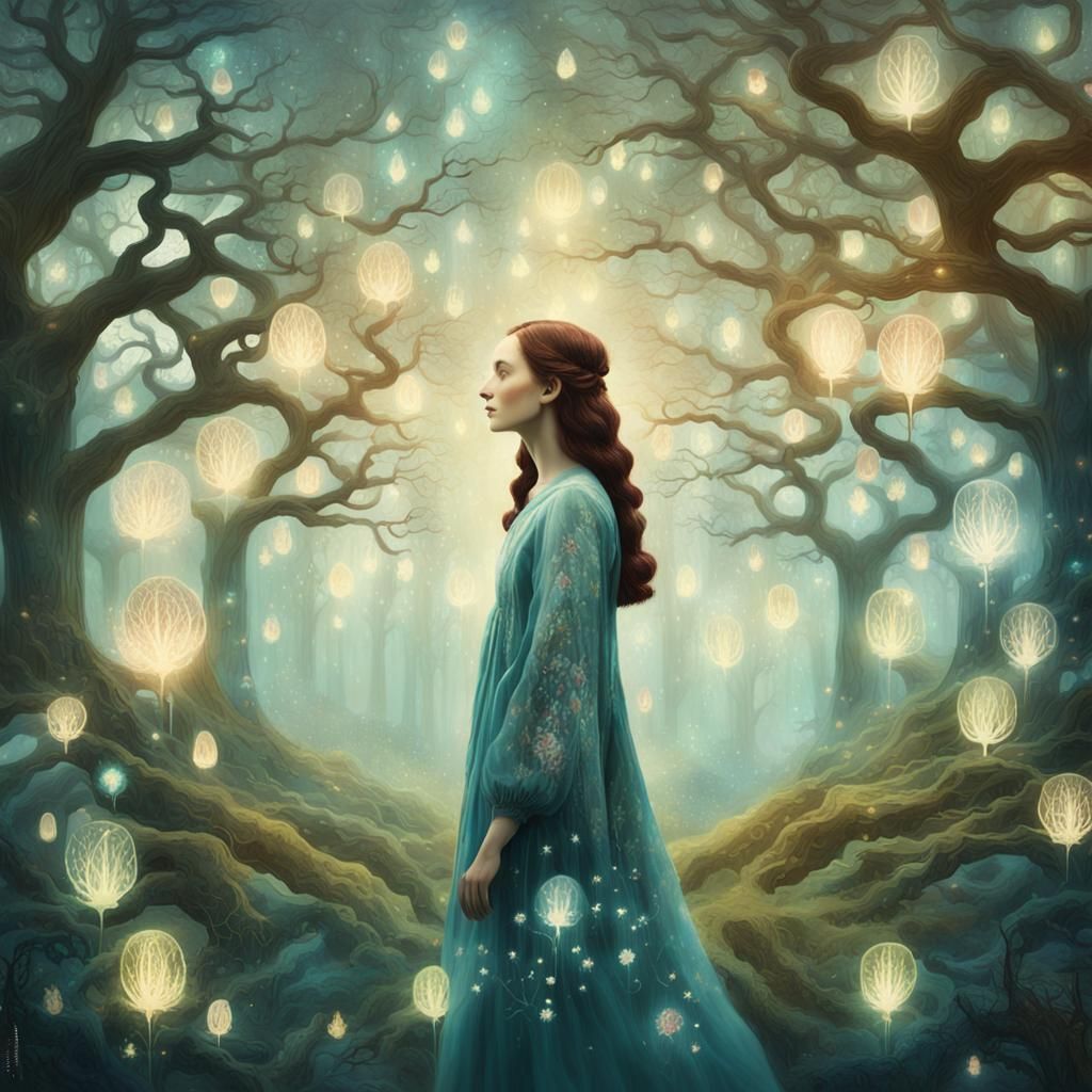 Mystical Garden Dreamscape with Ethereal Tree