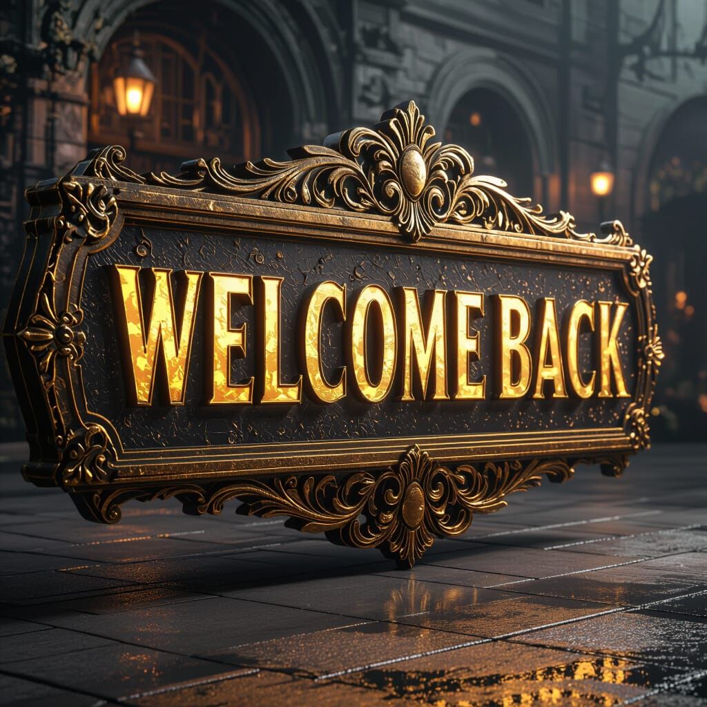 Ornate Welcome Sign in Hyperrealistic Style