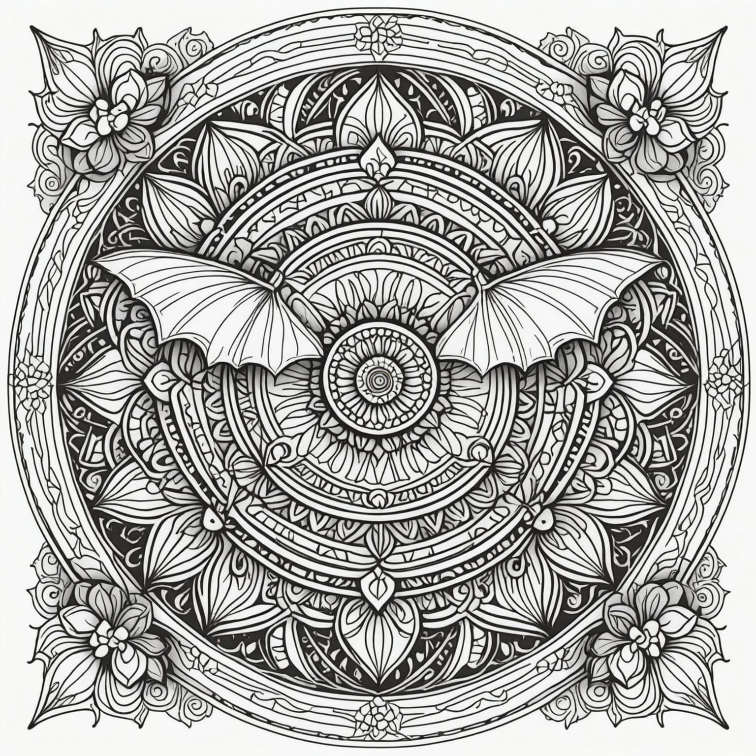 Bat Mandala Coloring Page for Fine Motor Skills